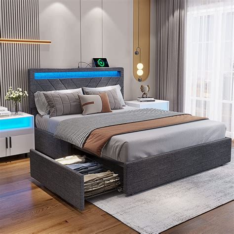 queen bed with storage and led lights